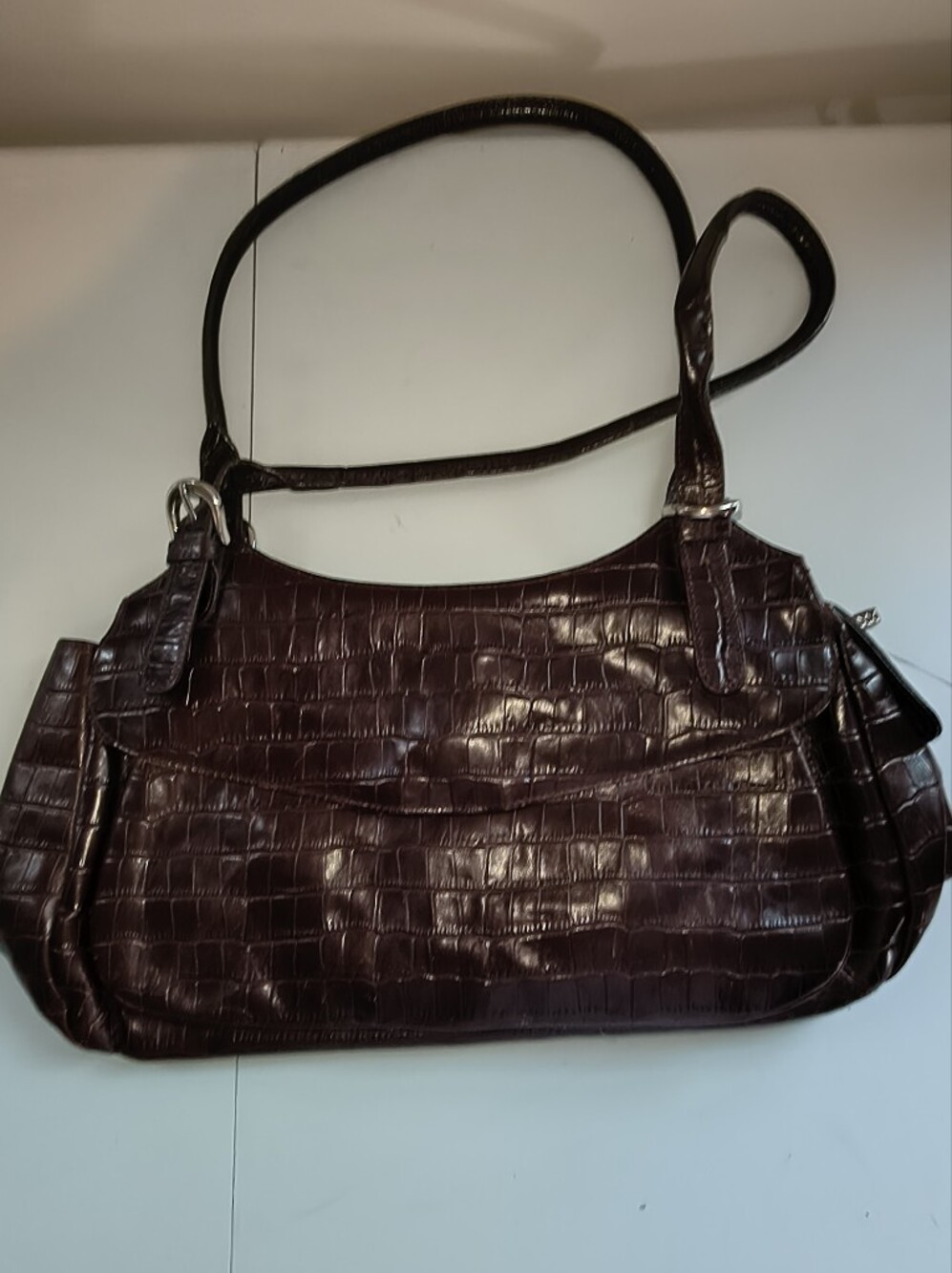 Maxx New York Croc-Embossed Shoulder Bag in Brown